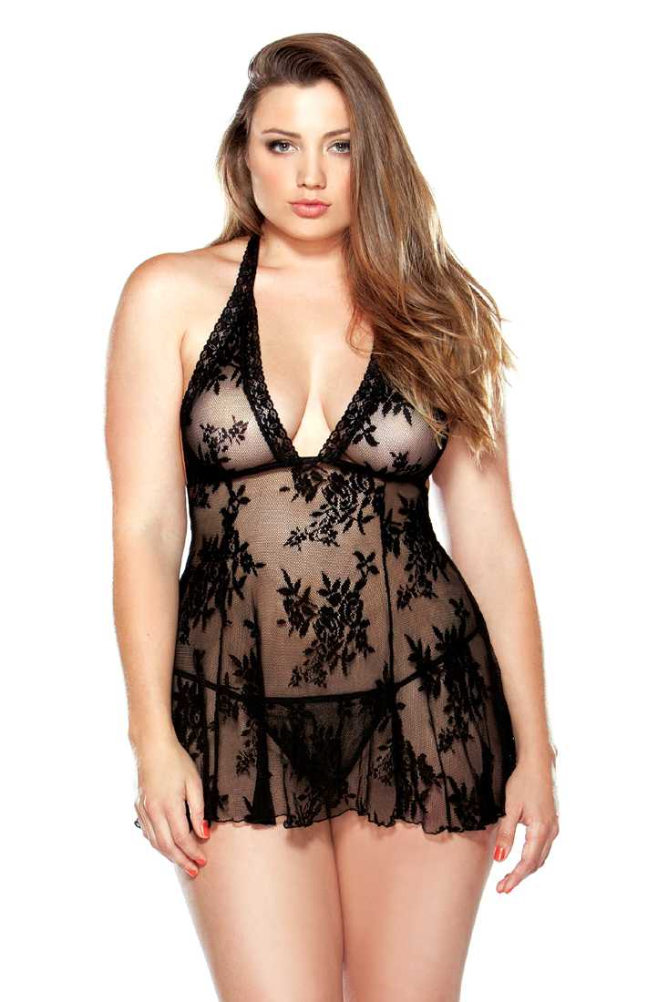 Black Chemise Sexy Lace 2Pc. Lingerie