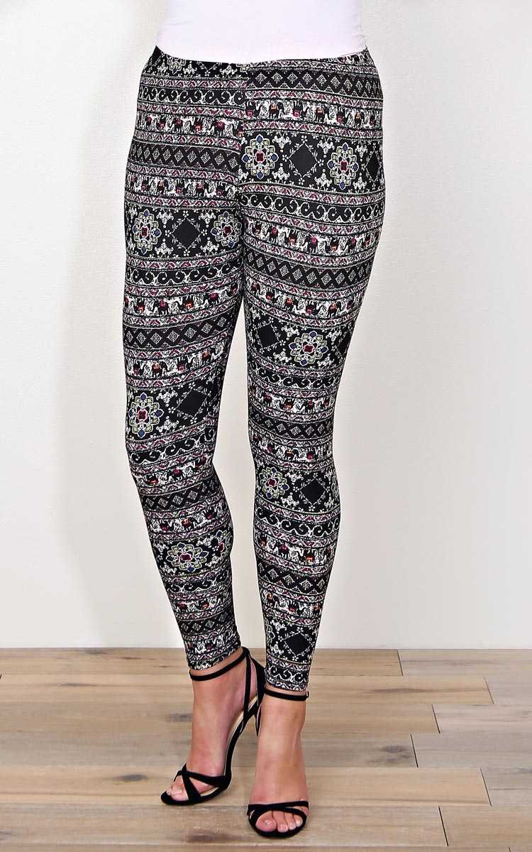 Plus Size Elephant Tribe Knit Leggings - Black Combo in Size 1X by Styles For Less