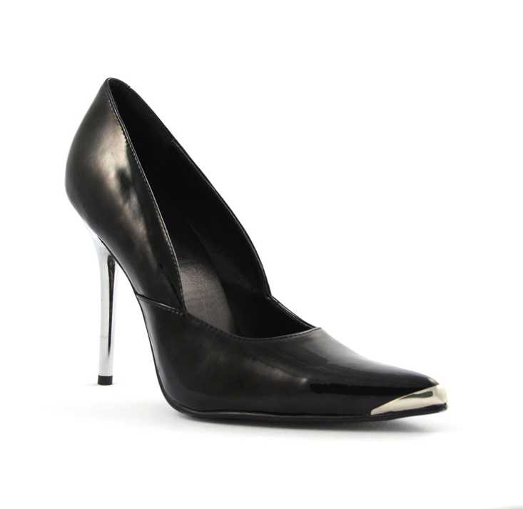Black Pointed Toe Pump High Heels Patent Faux Leather