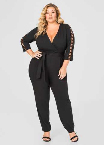 Lattice Sleeve Surplice Jumpsuit