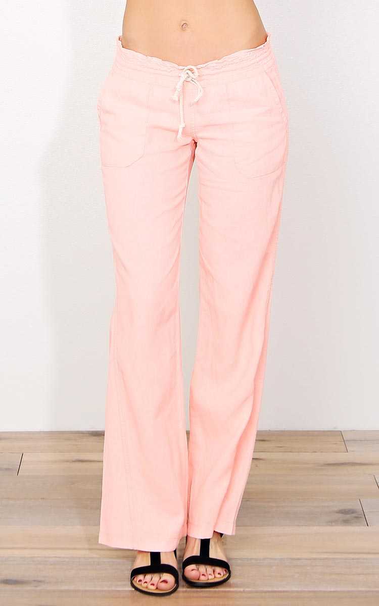 Harbor Cruise Linen Pants - - Neon Coral in Size by Styles For Less
