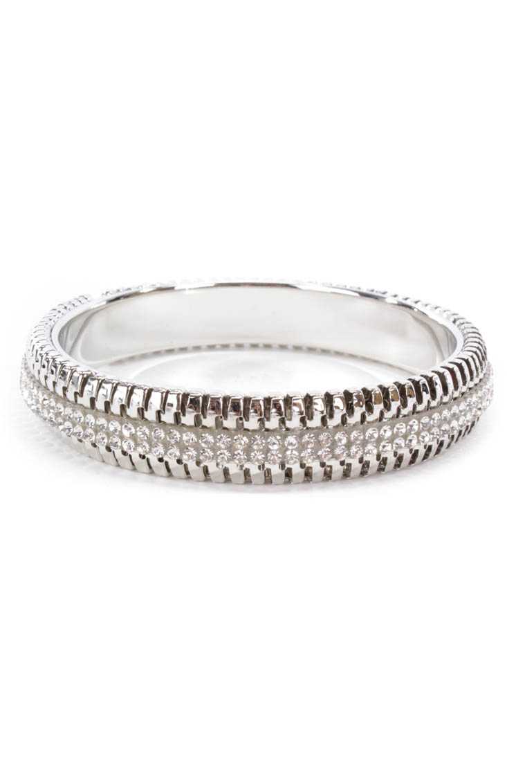 Silver High Polish Metal Rhinestone Bracelet