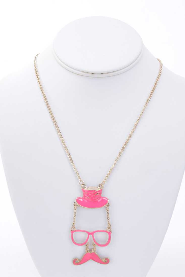Neon Pink Gold Pendant Gentlemen Facial Pendant Necklace