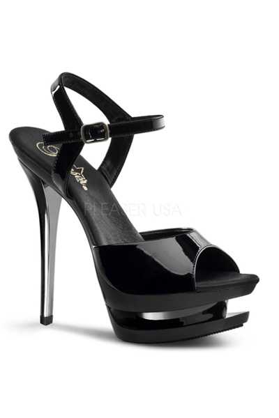 Black Patent Strappy Carved Platform High Heels