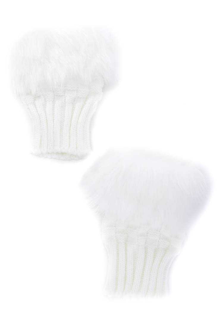 White Knitted Fax Fur Arm Cuffs