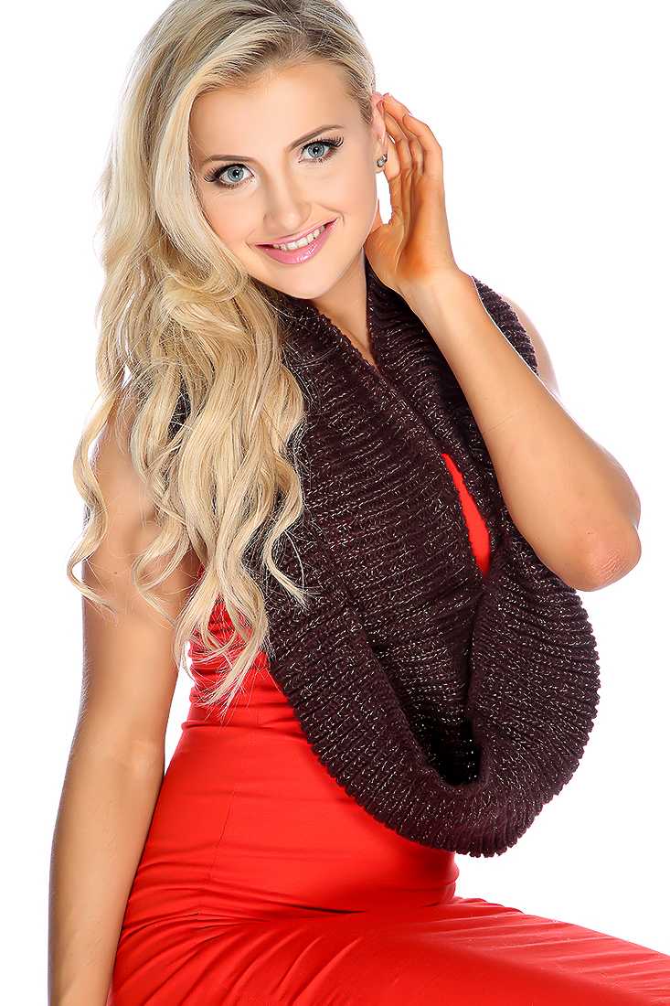 Brown Shimmer Knit Infinity Scarf