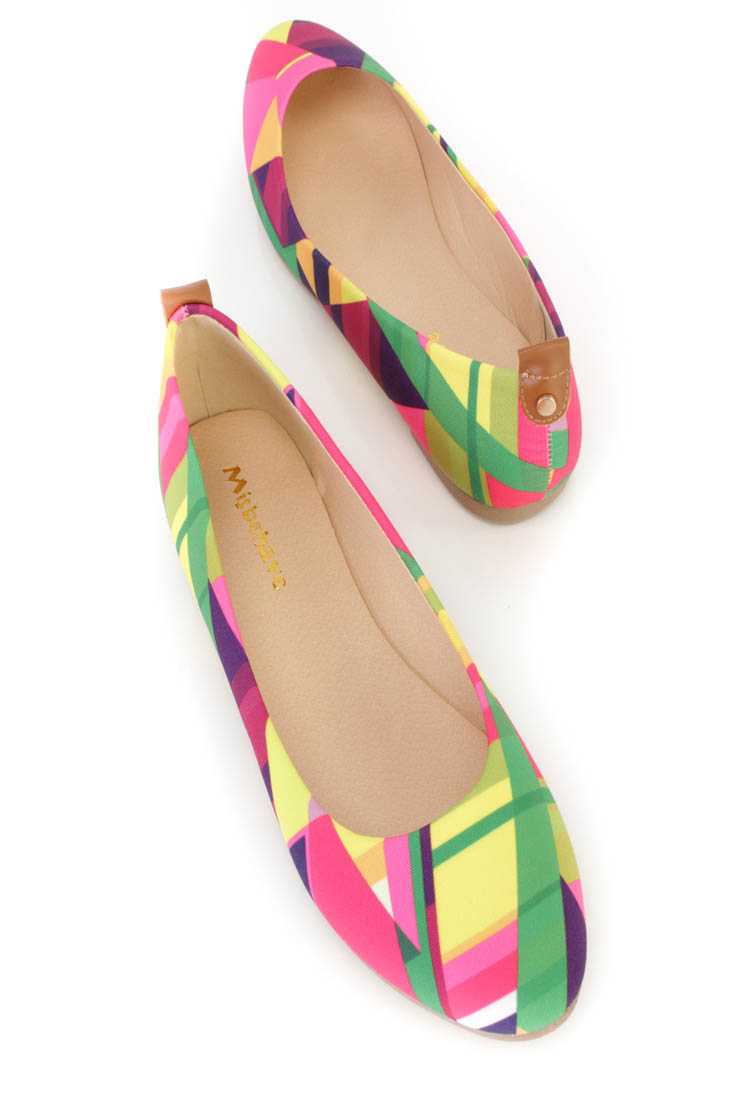 Multi Graphic Pattern Ballet Flats Canvas