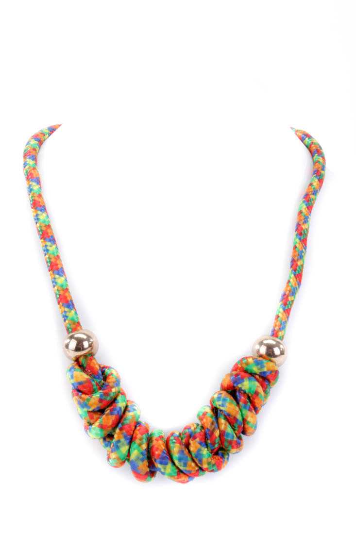 Orange Green Knotted Rope Necklace