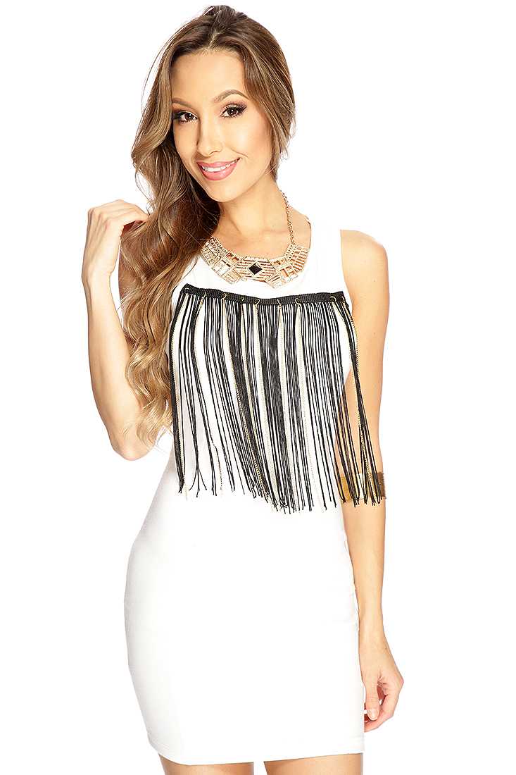 White Black Chain Decor Racer Back Sexy Dress