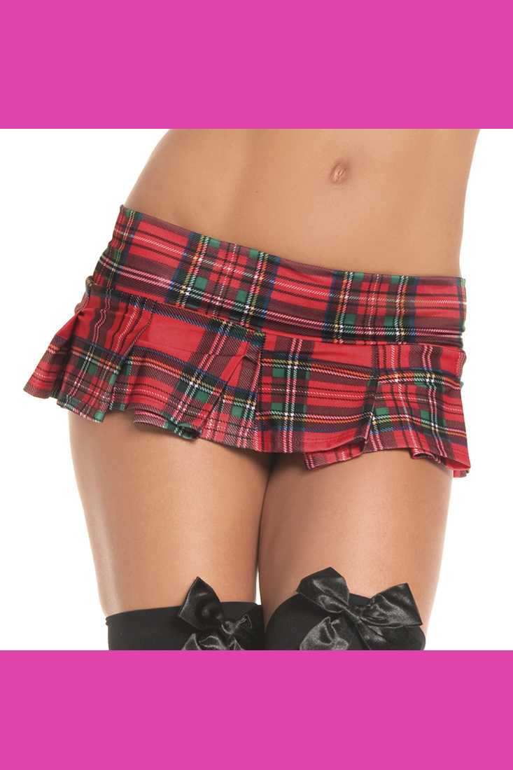 Red Pleated Plaid School Girl Skirt