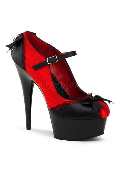 Red Satin Pinstripe Maryjane High Heels