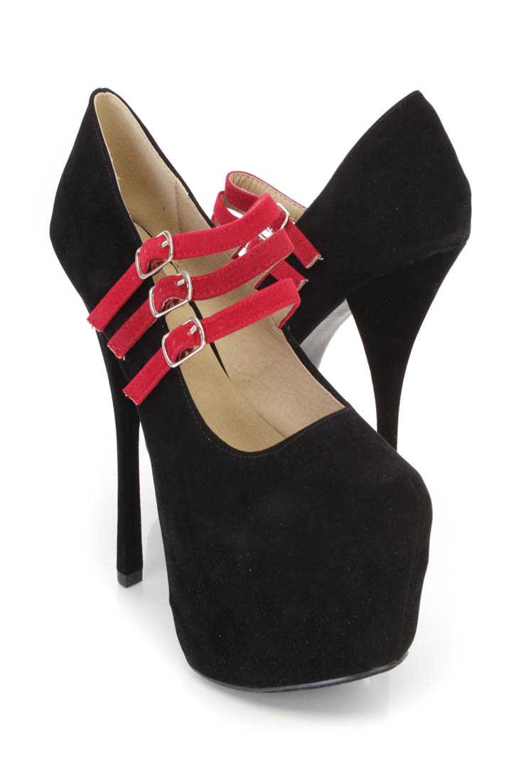 Black Platform Maryjane Platform High Heels Faux Suede