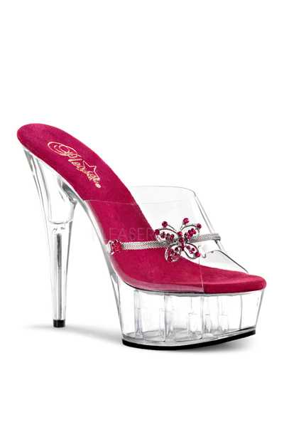 Clear Fuchsia Rhinestone Butterfly High Heels