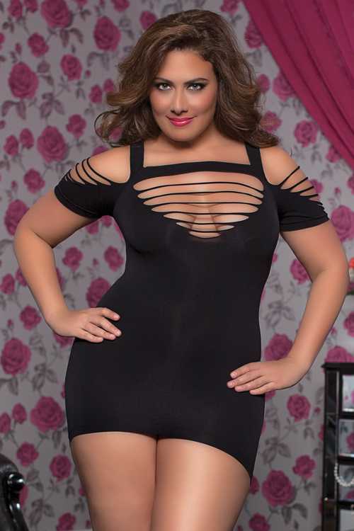 Black Sexy Seamless Raglan Short Sleeve Dress Plus Size
