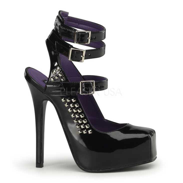 Black Patent Faux Leather Studded High Heels