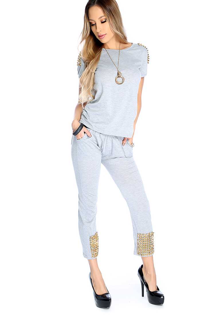 Grey Studded Detailing 2 Piece Outfit