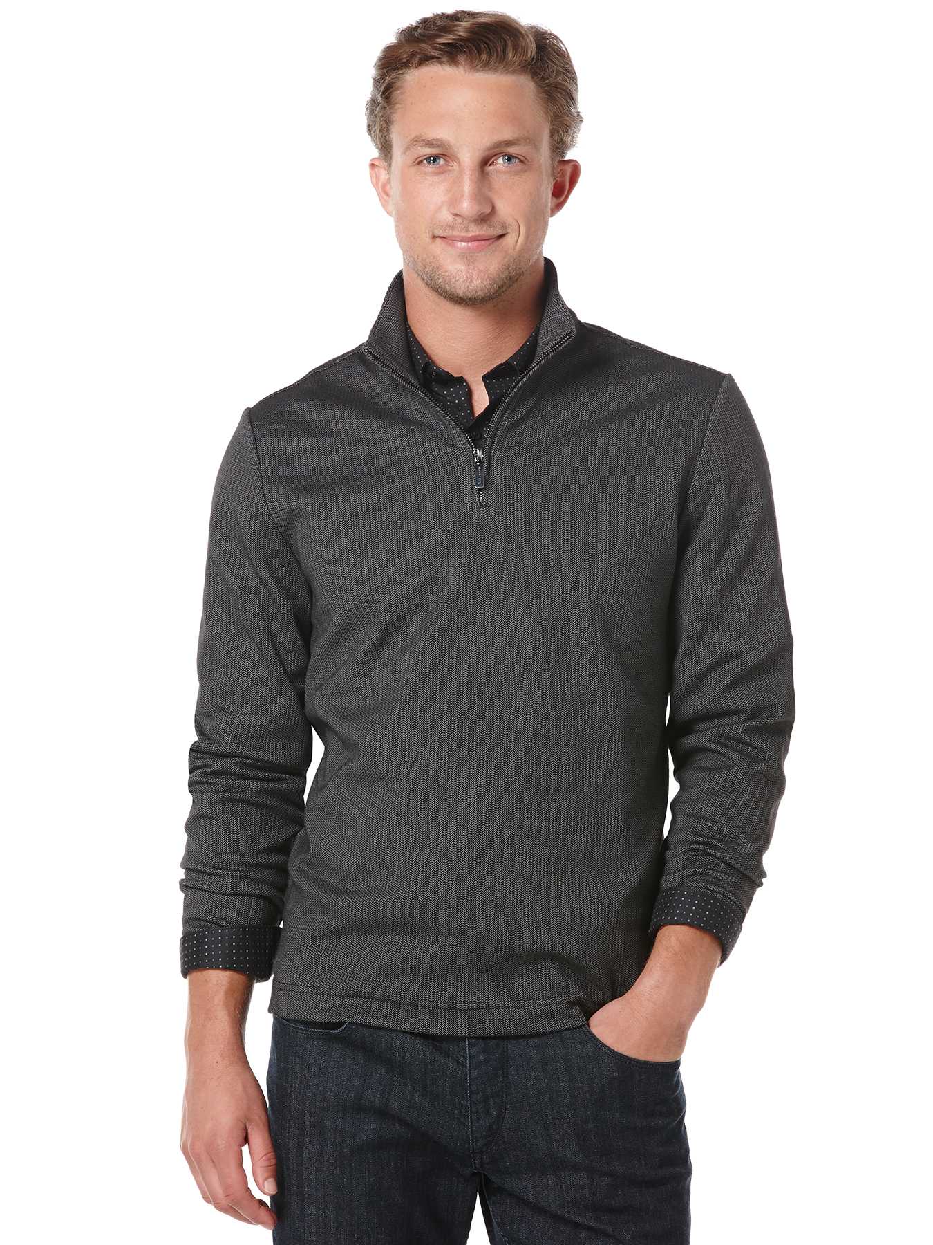 Perry Ellis Herringbone Quarter Zip Shirt