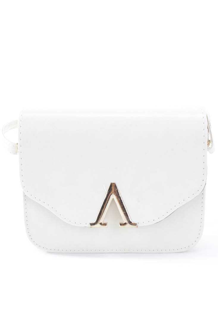White High Polish Detail Adjustable Shoulder Strap Handbag