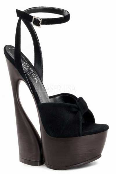 Black Suede Knotted Ankle Strap Sculptured Wedge Heel