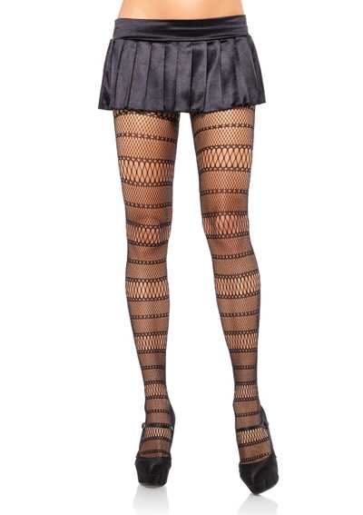 BLACK FISHNET STRIPED NET PANEL PANTYHOSE