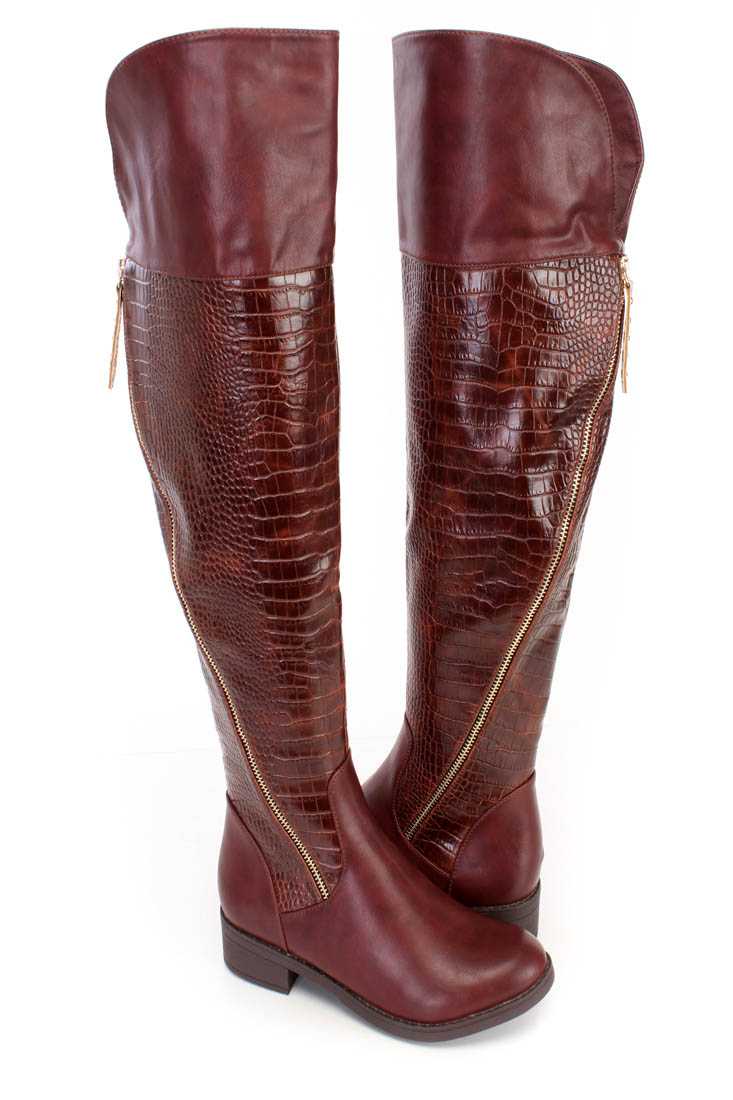 Fall/Winter Maroon High Thigh Boots Faux Leather