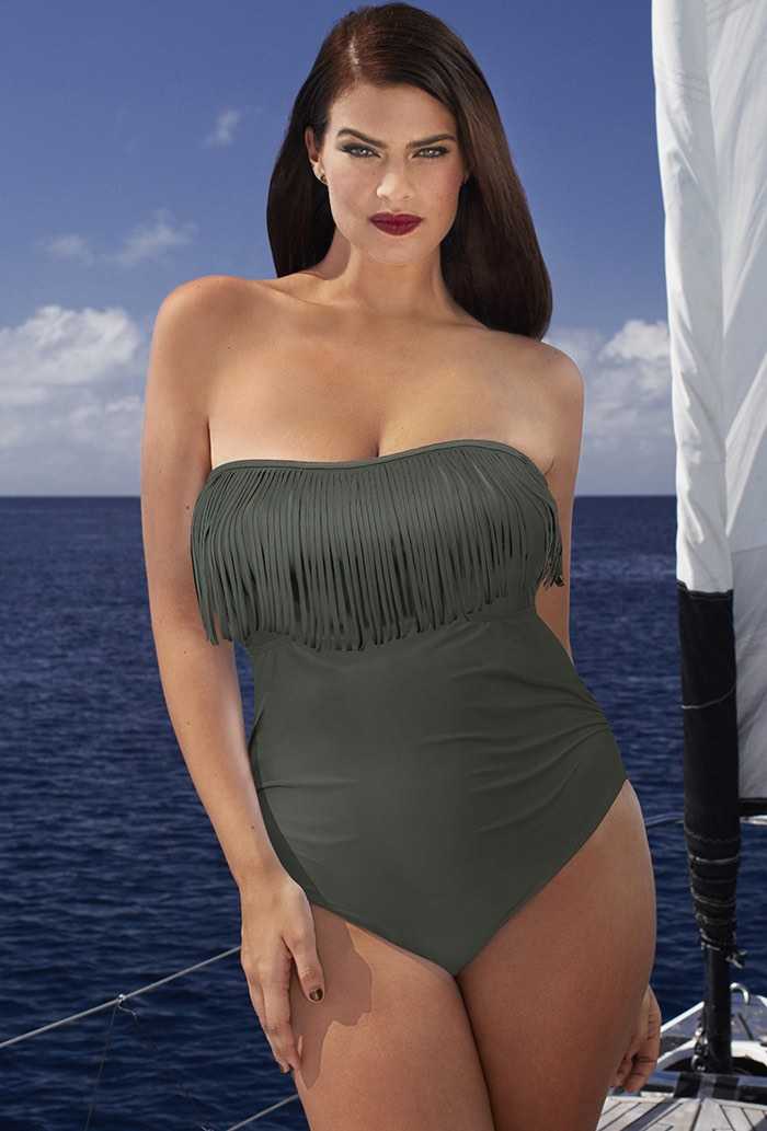 Olive Fringe Bandeau Swimsuit