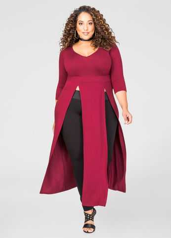 Double Slit V-Neck Duster Top
