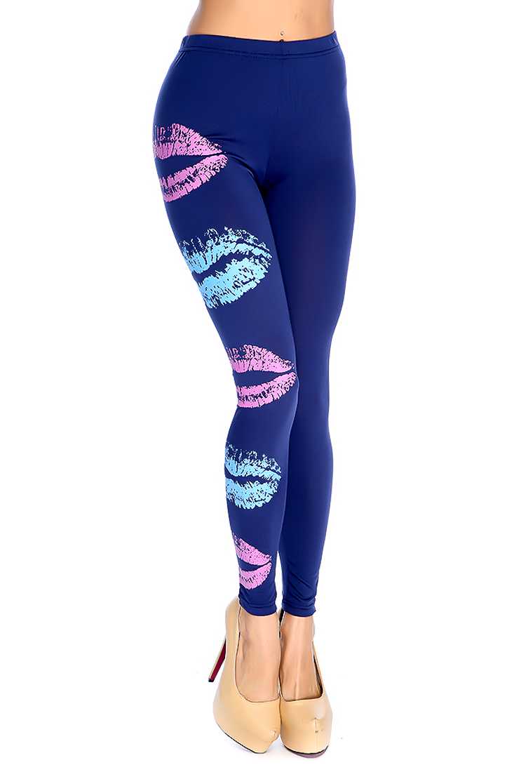 Navy Lip Print Leggings