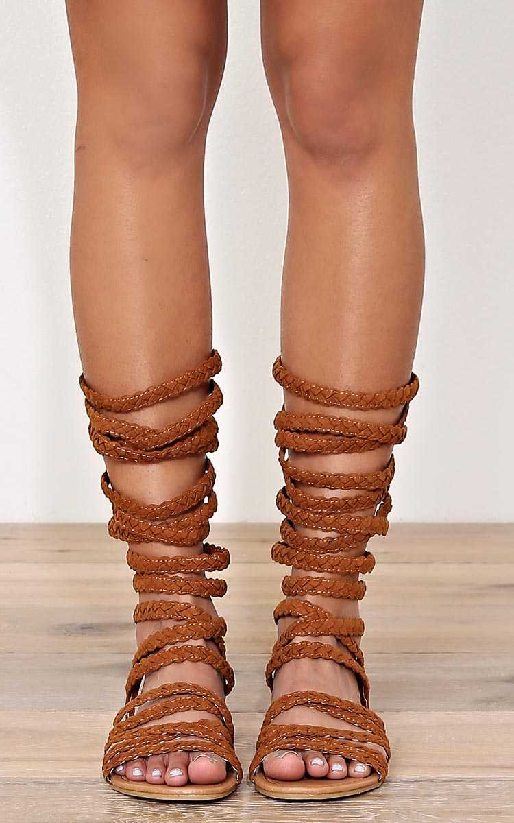 Braided Faux Suede Gladiators - Brown in Size 6 by Styles For Less