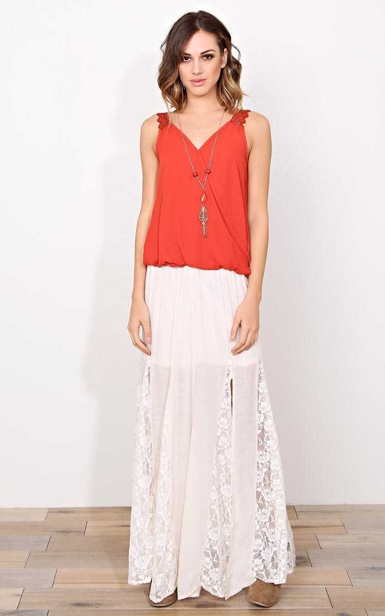 Boho Seasons Woven Necklace Top - - Rust in Size by Styles For Less