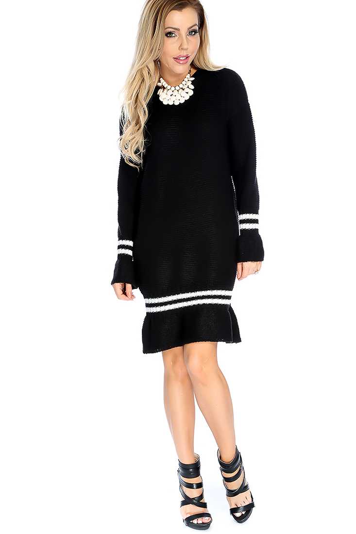 Sexy Black Long Sleeve Round Neck Sweater Dress