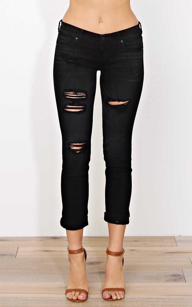 Sasha Cropped Skinny Jeans - Black Destroyed in Size by Styles For Less