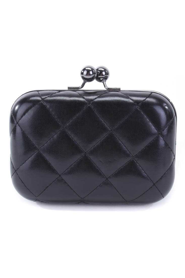 Black Quilted Faux Leather Mini Clutch