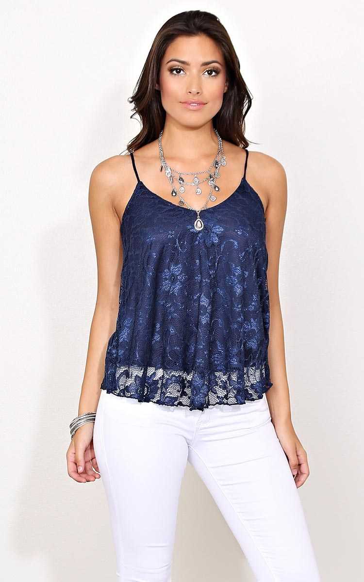 Loraina Knit Lace Tank - - Navy in Size by Styles For Less