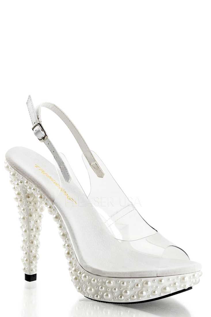 Clear White Pearl Platform Slingback High Heels PVC