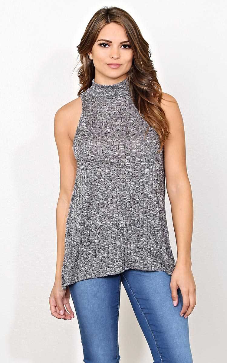Charcoal Mock Neck Marled Tank - MED - Black in Size Medium by Styles For Less