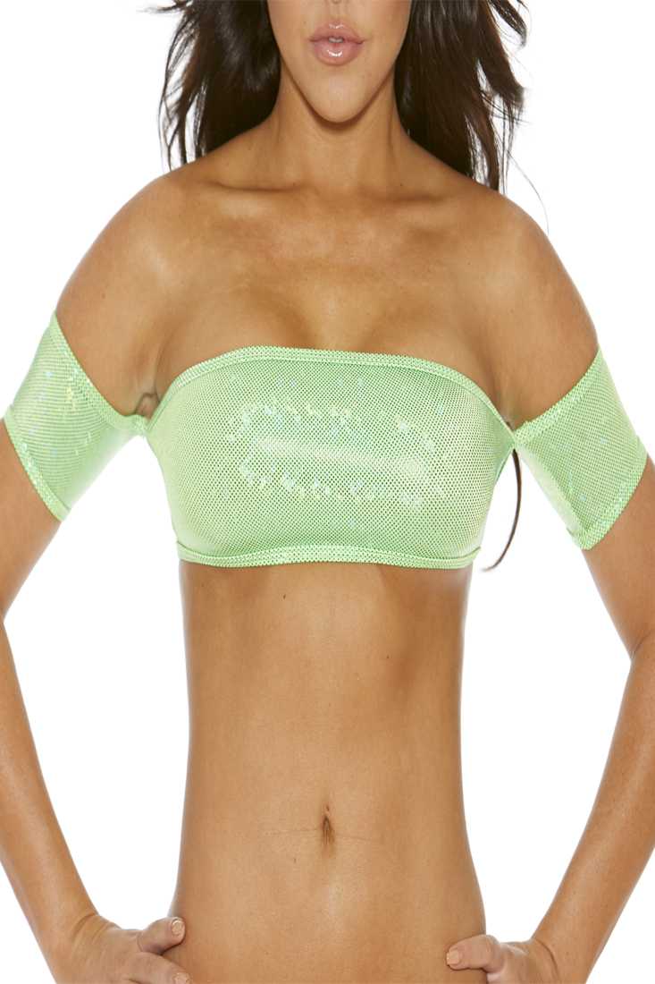 Green Sparkle B Dazzle Hologram Bandeau Top With Sleeves