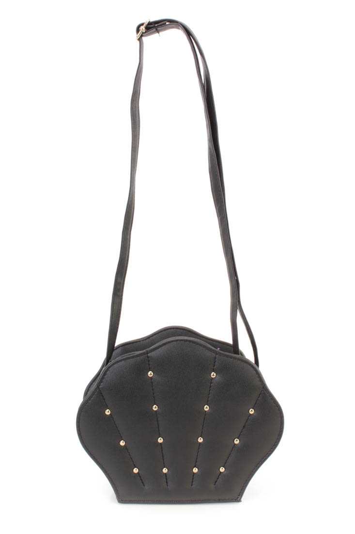 Black Seashell Studded Adjustable Shoulder Strap Handbag