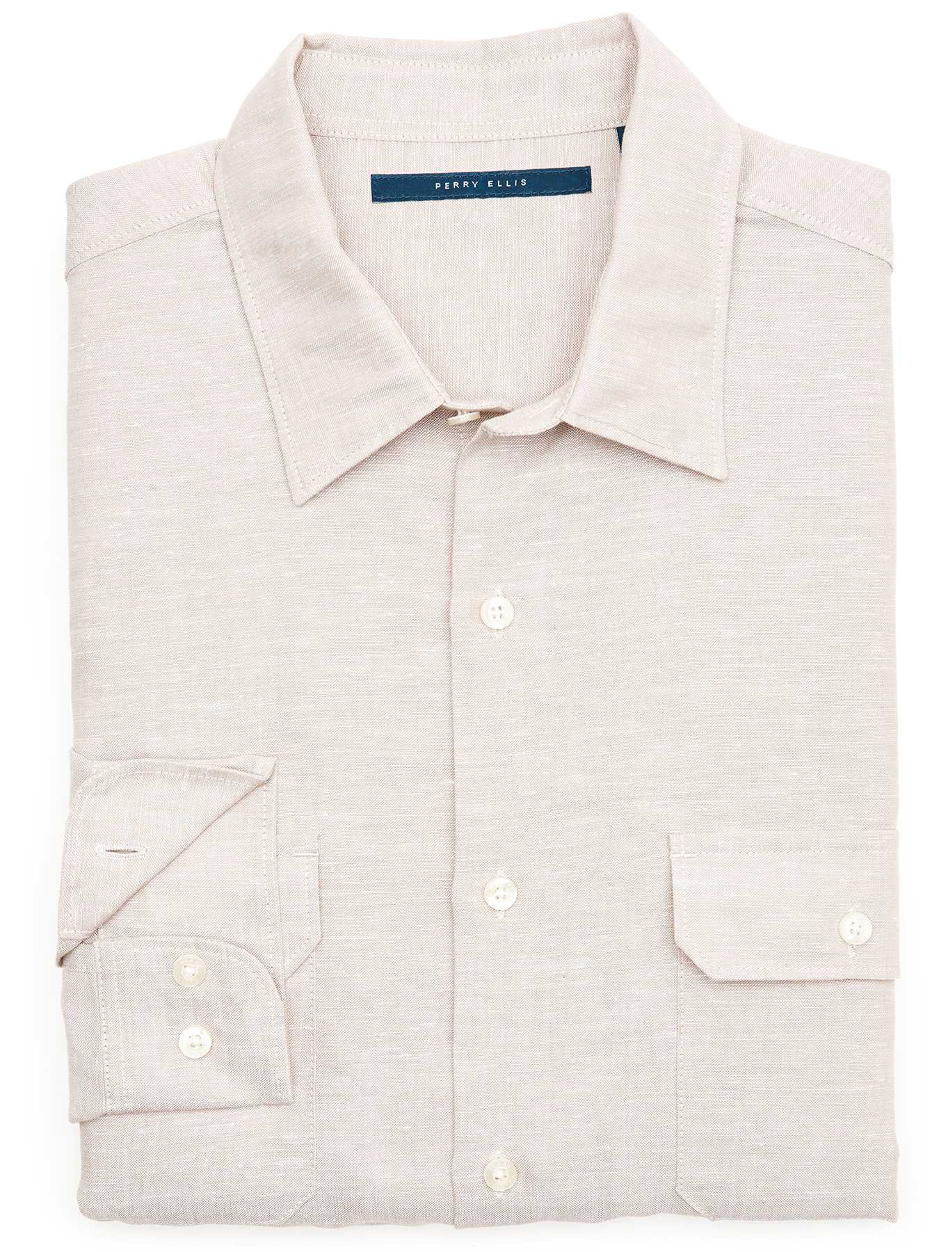 Perry Ellis Solid Linen Pocket Shirt