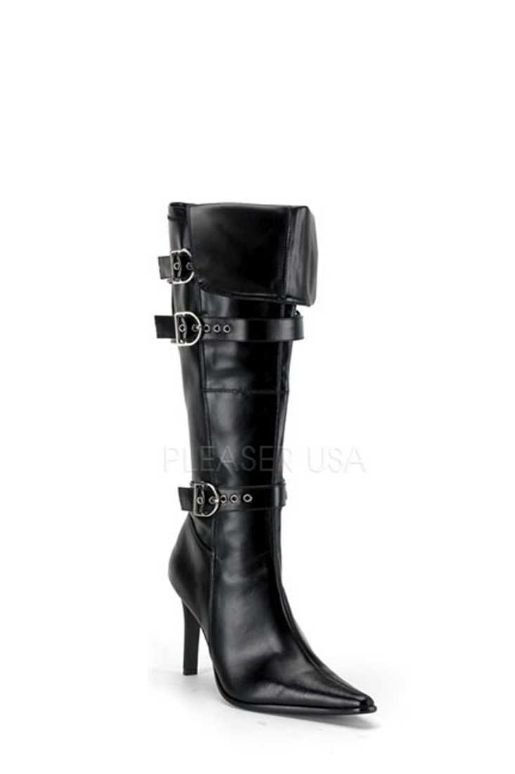 Black Pointed Toe Sexy Pirate Boots Faux Leather
