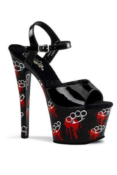 Black Patent Strappy Brass Knuckle High Heels