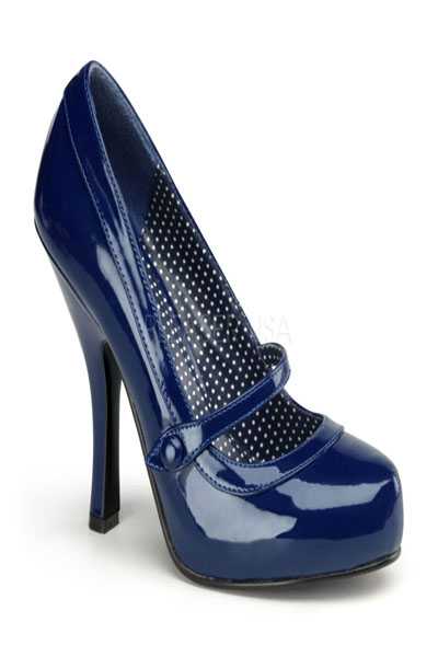 Navy Blue Patent Faux Leather Strapped High Heels