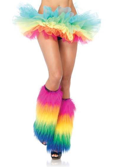 MULTICOLOR FURRY RAINBOW LEG WARMERS