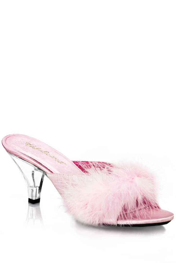 Baby Pink Satin Fur Open Toe High Heels
