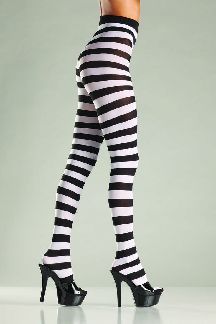 Black White Wide Stripe Opaque Tights