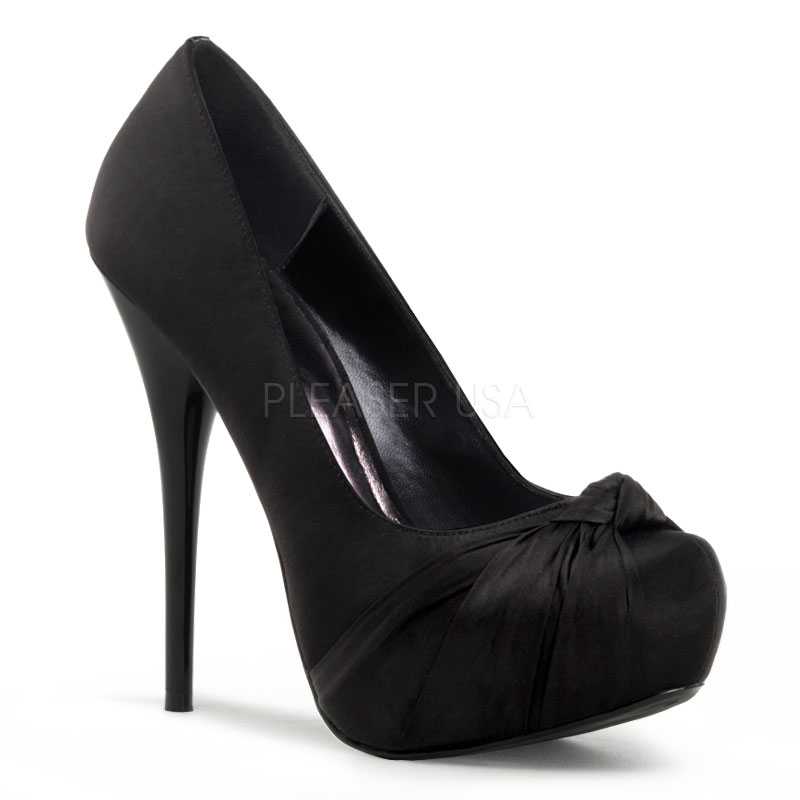 Black Twisted Vamp Pump High Heels Satin