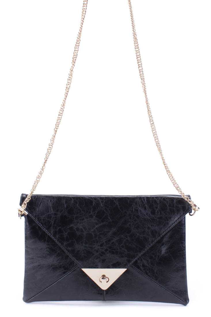 Black Faux Leather Envelope Handbag