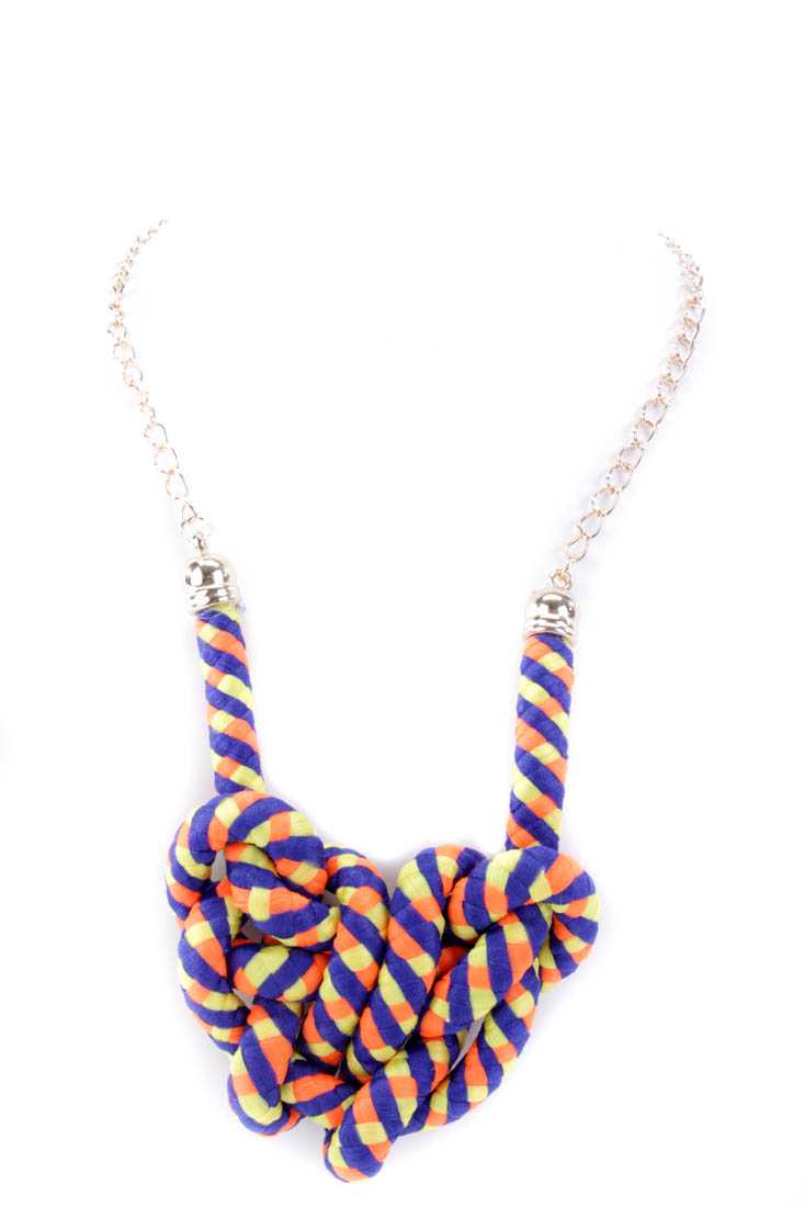 Orange Navy Knotted Rope Necklace
