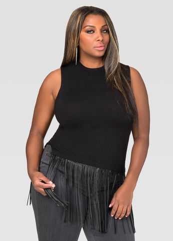 Faux Leather Fringe Sleeveless Sweater