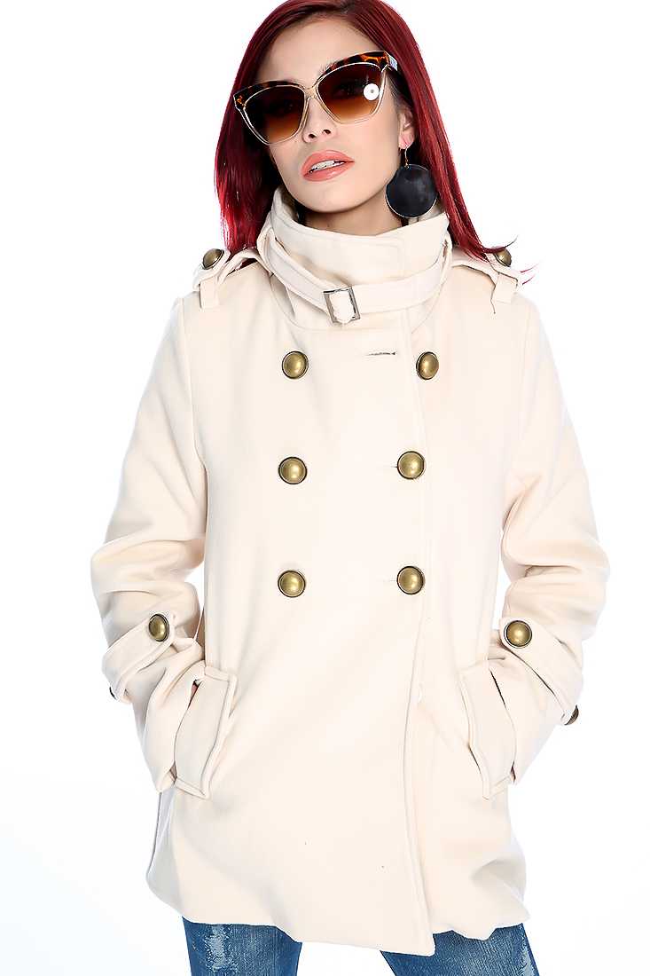Light Beige Long Sleeve Double Breasted Coat
